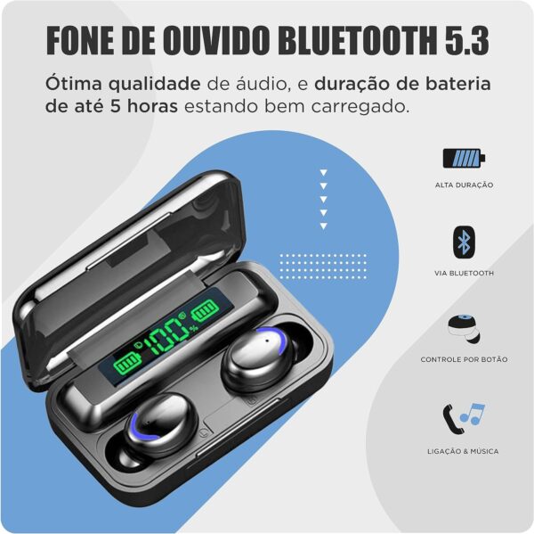 Fone de ouvido bluetooth 5.3 F9-5 - Função power bank e mostrador digital - Imagem 2