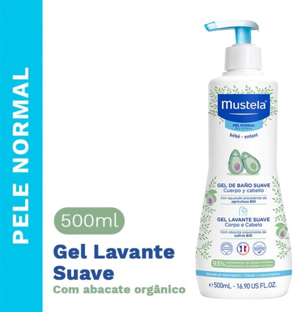 Mustela BR Gel Lavante Suave Com Abacate Orgânico 500Ml - Sabonete Líquido Corpo e Cabelo Para Bebês 93% De Ingredientes De Origem Natural Fórmula Biodegradável - Mustela Bebê e Criança - Imagem 4