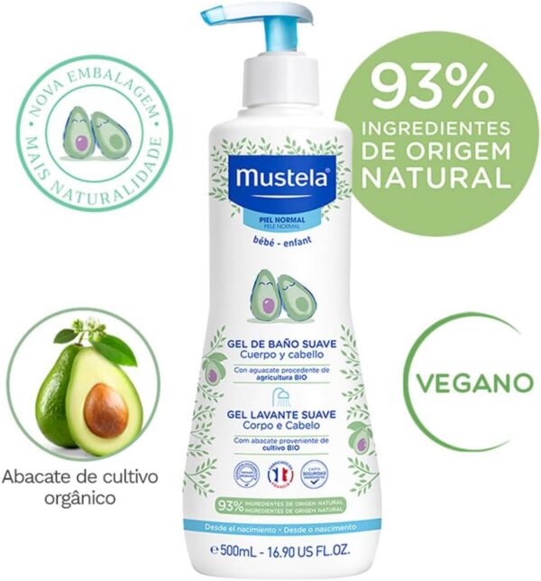 Mustela BR Gel Lavante Suave Com Abacate Orgânico 500Ml - Sabonete Líquido Corpo e Cabelo Para Bebês 93% De Ingredientes De Origem Natural Fórmula Biodegradável - Mustela Bebê e Criança - Imagem 6