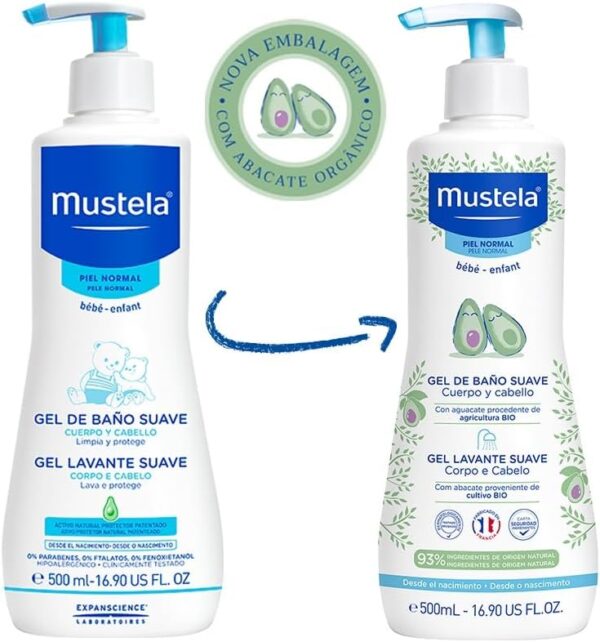 Mustela BR Gel Lavante Suave Com Abacate Orgânico 500Ml - Sabonete Líquido Corpo e Cabelo Para Bebês 93% De Ingredientes De Origem Natural Fórmula Biodegradável - Mustela Bebê e Criança - Imagem 7