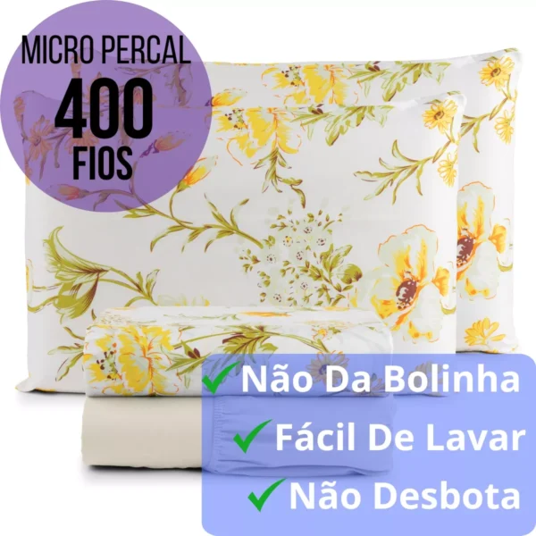 Jogo De Lençol Casal 4 Peças Micro Percal 400 Fios Estampado - Imagem 2